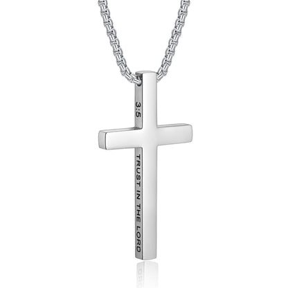 Gempoetry | Men's Bible Verses Stainless Steel Cross Pendant Necklace Fashionable and Simple Religious Gift