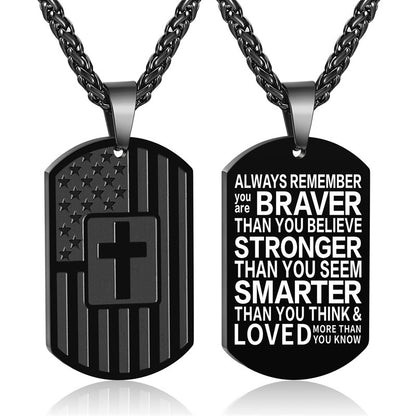 Gempoetry | Stainless steel engraved necklace, simple and personalized military cross pendant necklace, gift in stock