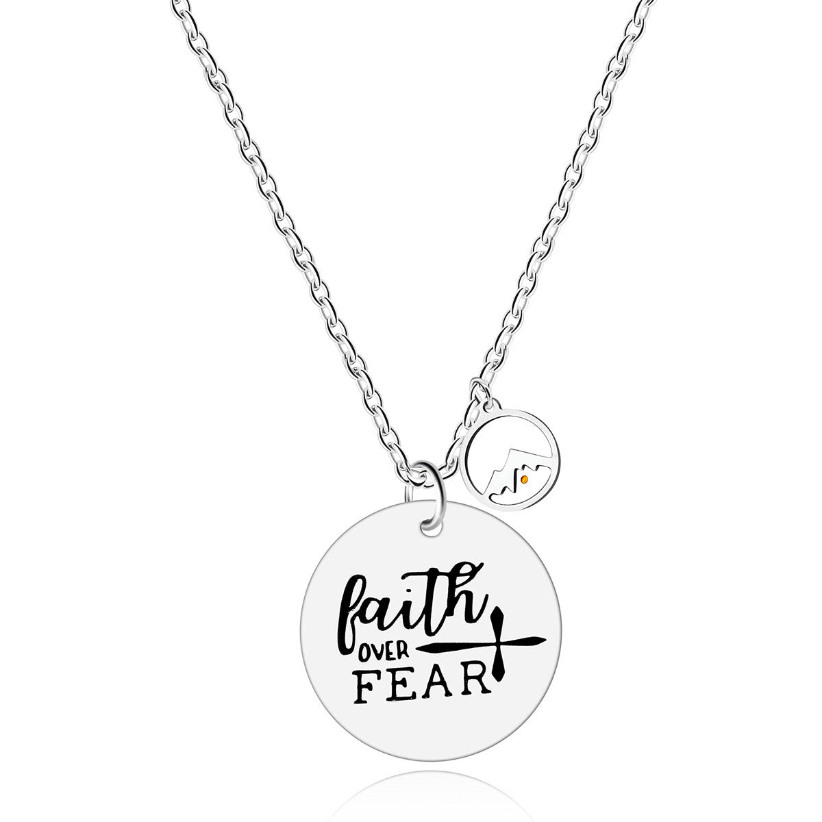 Gempoetry | Stainless steel faith overcomes fear, cross necklace, mustard seed charm pendant necklace