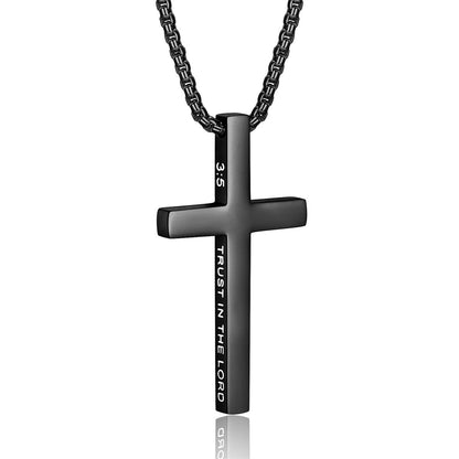 Gempoetry | Men's Bible Verses Stainless Steel Cross Pendant Necklace Fashionable and Simple Religious Gift