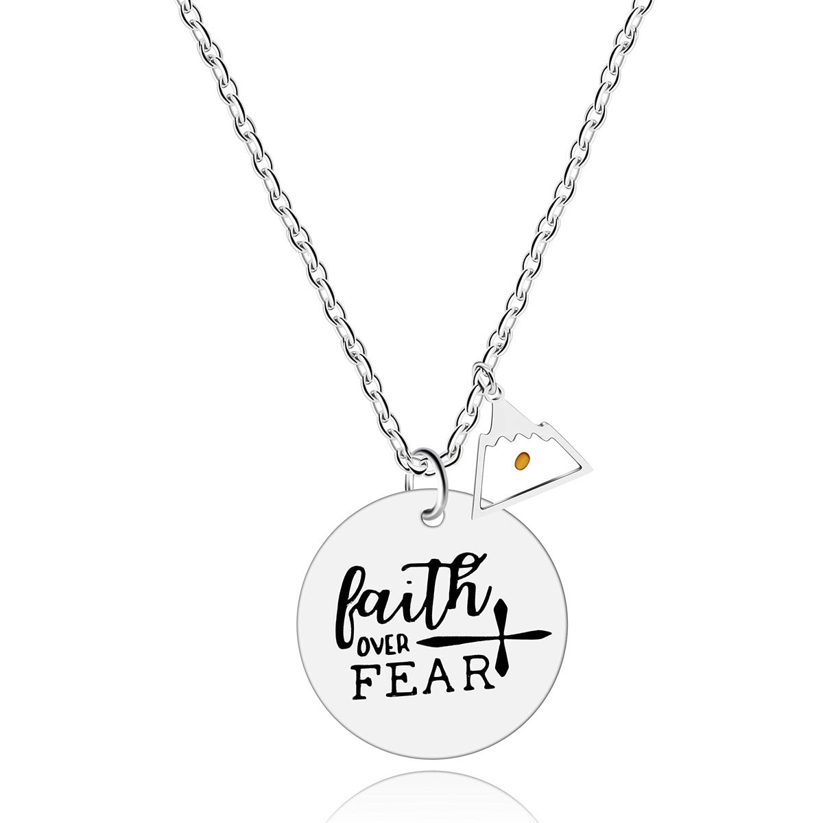 Gempoetry | Stainless steel faith overcomes fear, cross necklace, mustard seed charm pendant necklace