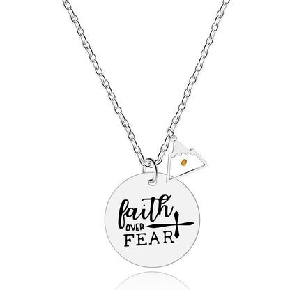 Gempoetry | Stainless steel faith overcomes fear, cross necklace, mustard seed charm pendant necklace