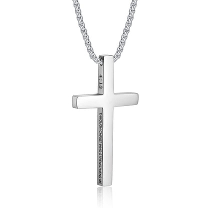 Gempoetry | Men's Bible Verses Stainless Steel Cross Pendant Necklace Fashionable and Simple Religious Gift