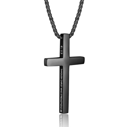 Gempoetry | Men's Bible Verses Stainless Steel Cross Pendant Necklace Fashionable and Simple Religious Gift