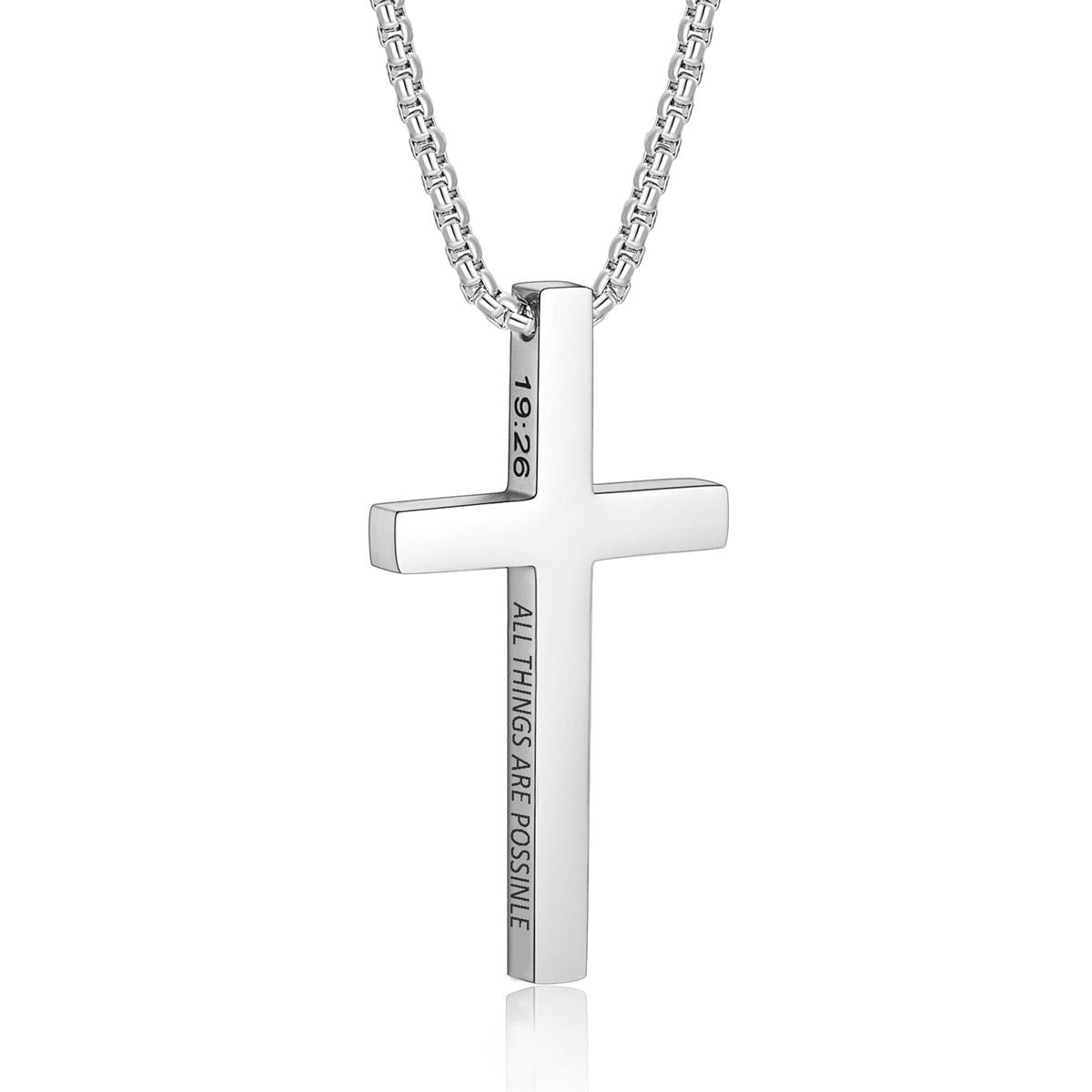 Gempoetry | Men's Bible Verses Stainless Steel Cross Pendant Necklace Fashionable and Simple Religious Gift