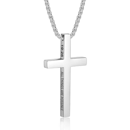 Gempoetry | Men's Bible Verses Stainless Steel Cross Pendant Necklace Fashionable and Simple Religious Gift