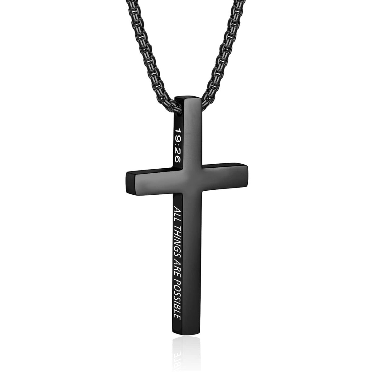 Gempoetry | Men's Bible Verses Stainless Steel Cross Pendant Necklace Fashionable and Simple Religious Gift