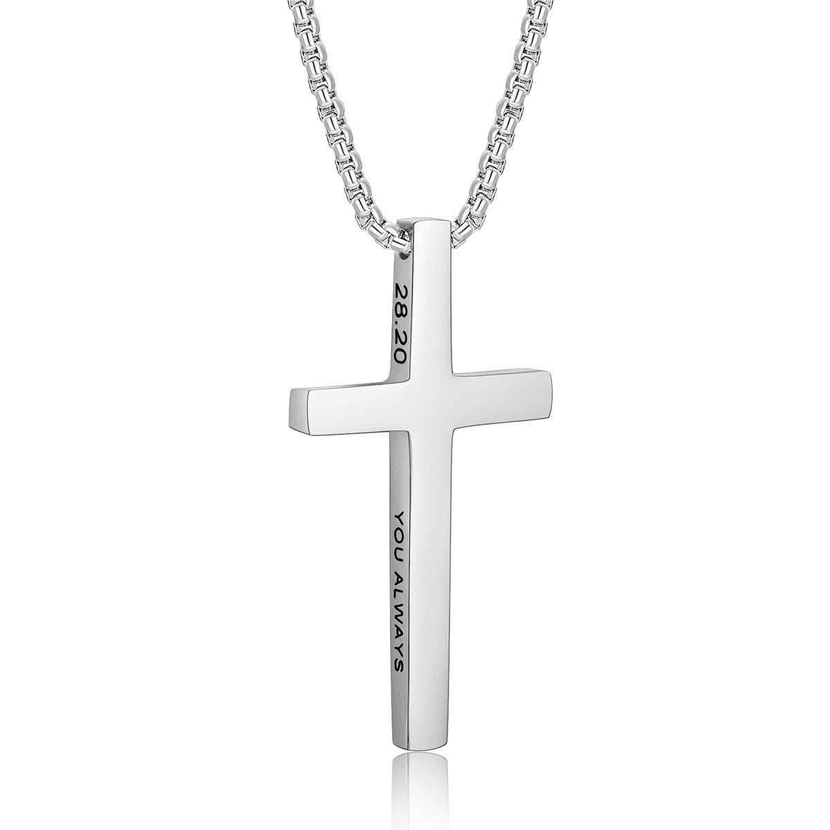 Gempoetry | Men's Bible Verses Stainless Steel Cross Pendant Necklace Fashionable and Simple Religious Gift