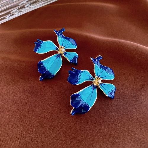 Gempoetry | Medieval enamel drip glaze flower water mist iris blue earrings French retro exaggerated earrings light luxury socialite temperament big brand cold style earrings for women