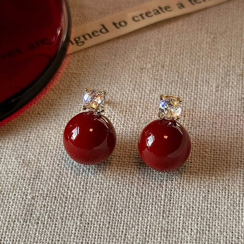 Gempoetry | Ankela pearl earrings with high-end wine red vintage earrings, autumn and winter new earrings