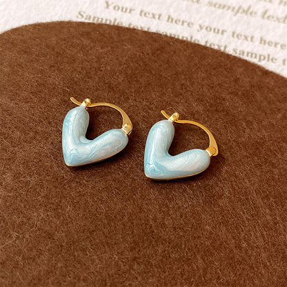 Gempoetry | Oil painting inspired blue heart-shaped drop glaze ear clip with high-end feel, women's minimalist earrings, new earrings