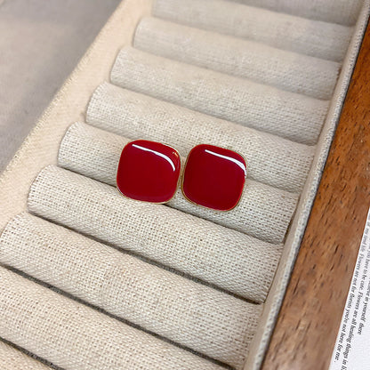 Gempoetry | Retro drop glazed Ankra red square earrings with a female niche design, new popular earrings, light luxury earrings