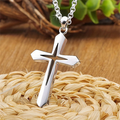 Gempoetry | Stainless steel hollow cross men's and women's silver necklace, fashionable, personalized, simple pendant