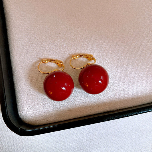 Gempoetry | Simple round pearl ear buckle Ankela red new fashion light luxury high-end feeling earrings exquisite and versatile temperament earrings