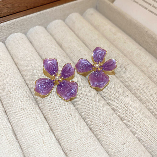 Gempoetry | Medieval French enamel dripping oil purple flower earrings that do not fade, simple personality, light luxury temperament earrings for women