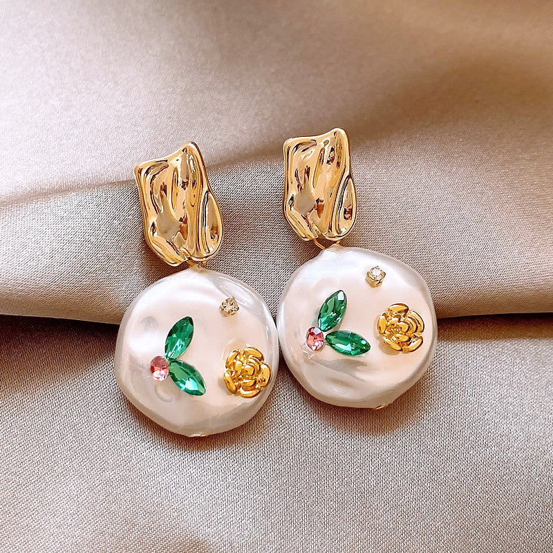 Gempoetry | Middle French enamel Monet Garden Baroque pearl earrings for women with a niche design and unique temperament, high-end earrings, light luxury earrings