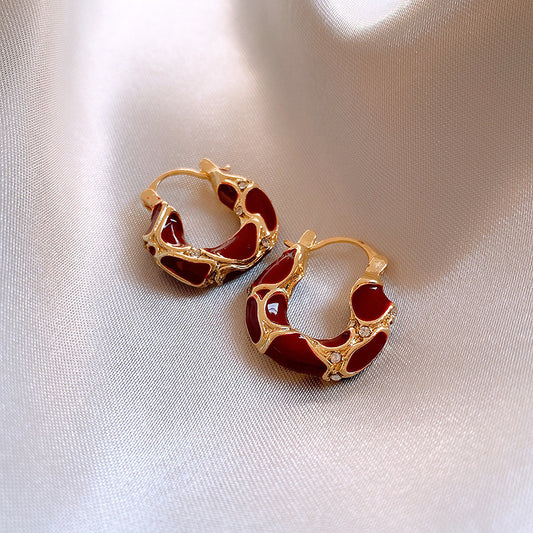 Gempoetry | Retro Ankola red drop glazed earrings for women, light luxury, niche, high-end feeling earrings, earrings, New Year temperament earrings, New Year earrings