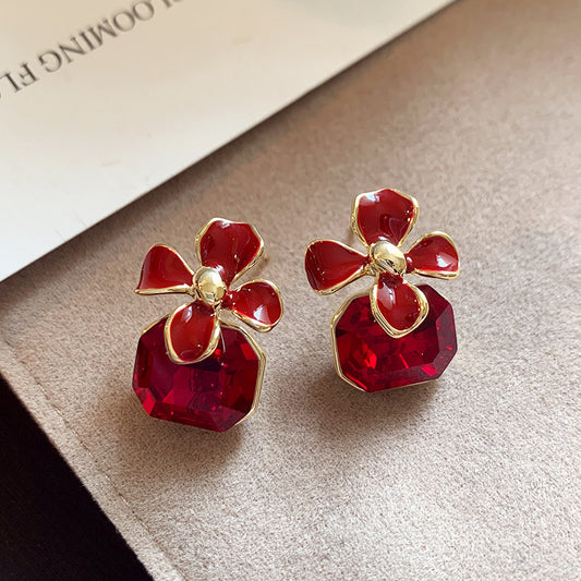 Gempoetry | Ankela red flower earrings, new popular earrings, light luxury, high-end and festive earrings for women