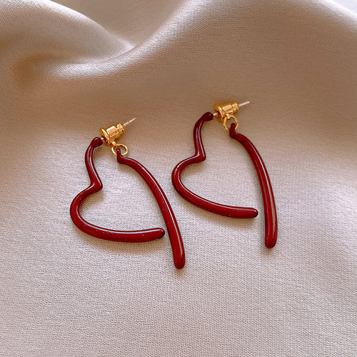 Gempoetry | Autumn and winter wine red peach heart earrings with a high-end feel, French retro heart earrings, Ankola red new style