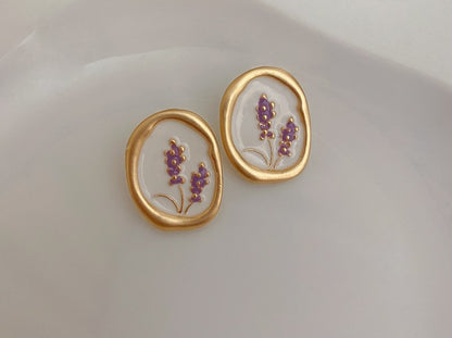 Gempoetry | French retro lavender enamel earrings with niche design, artistic earrings, simple temperament, flower earrings, s925 silver