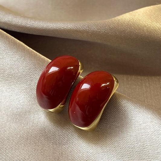 Gempoetry | Vintage Encore Red Wine Red Dripping Glazed Red Bean Earrings for Women, New Popular Style, Unique Design, Autumn and Winter Earrings