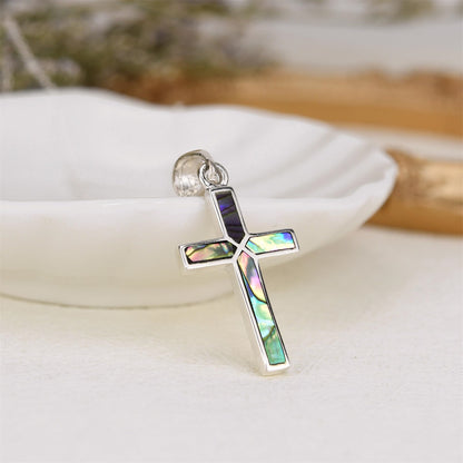 Gempoetry | Faith Cross Inlaid with Abalone Shell Stainless Steel Pendant Necklace