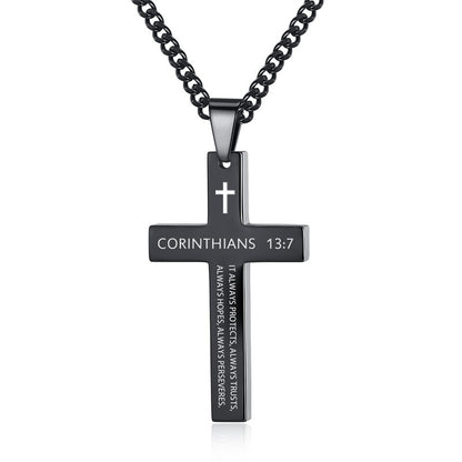 Gempoetry | Cross necklace stainless steel black/steel melon seed buckle engraved necklace