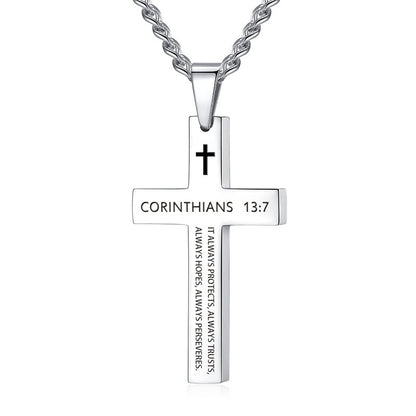 Gempoetry | Cross necklace stainless steel black/steel melon seed buckle engraved necklace