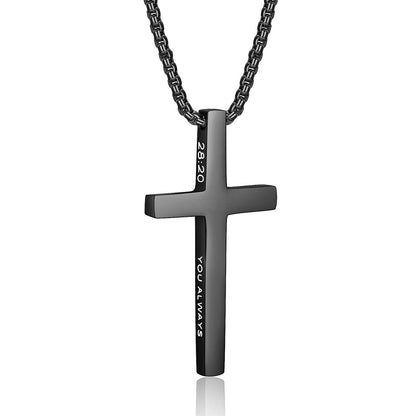 Gempoetry | Men's Bible Verses Stainless Steel Cross Pendant Necklace Fashionable and Simple Religious Gift