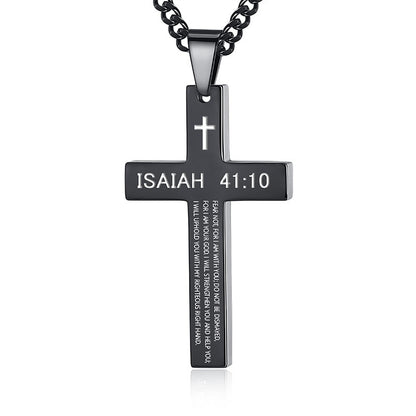 Gempoetry | Cross necklace stainless steel black/steel melon seed buckle engraved necklace