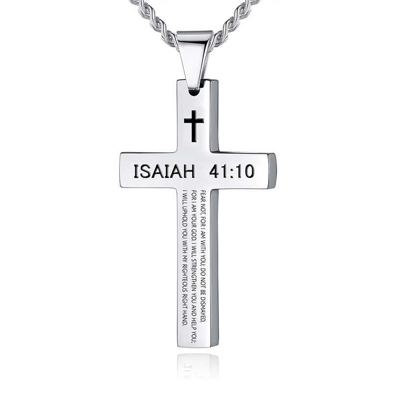 Gempoetry | Cross necklace stainless steel black/steel melon seed buckle engraved necklace