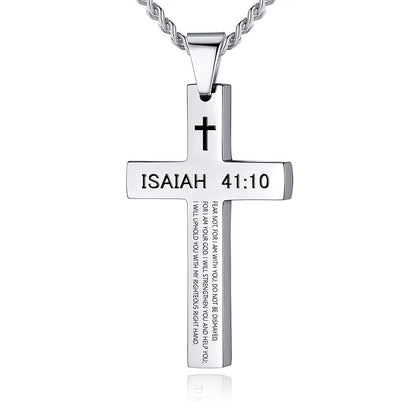 Gempoetry | Cross necklace stainless steel black/steel melon seed buckle engraved necklace