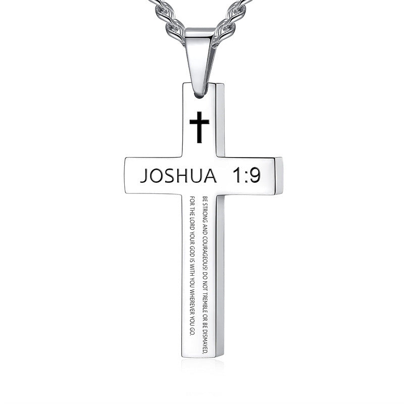 Gempoetry | Cross necklace stainless steel black/steel melon seed buckle engraved necklace