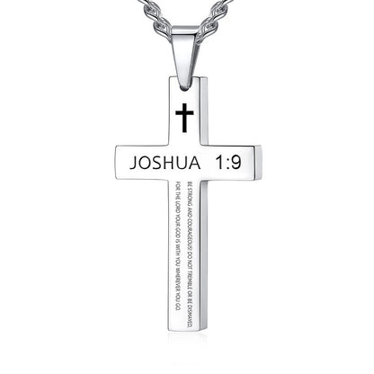 Gempoetry | Cross necklace stainless steel black/steel melon seed buckle engraved necklace