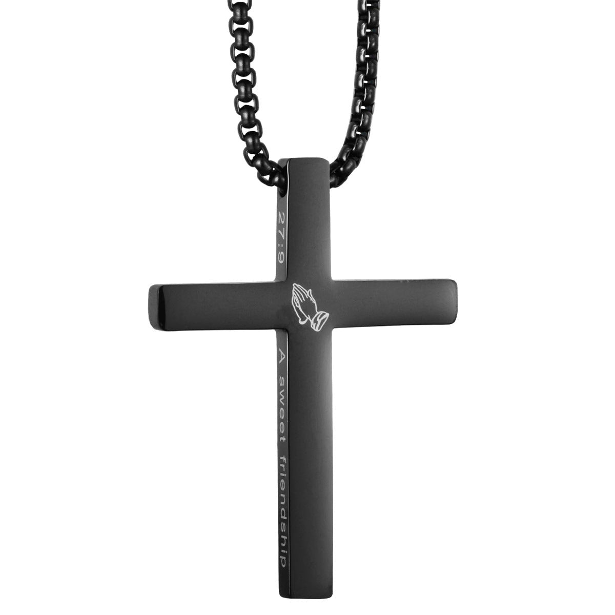 Gempoetry | Stainless steel cross pendant necklace laser engraved scripture faith jewelry gift