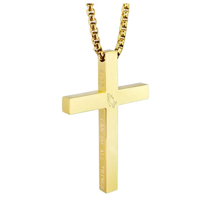 Gempoetry | Stainless steel cross pendant necklace laser engraved scripture faith jewelry gift