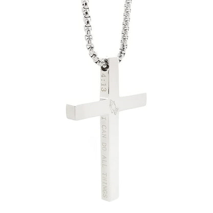 Gempoetry | Stainless steel cross pendant necklace laser engraved scripture faith jewelry gift