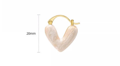 Gempoetry | Oil painting white heart-shaped drop glaze ear clip with high-end feel, women's minimalist earrings, new earrings