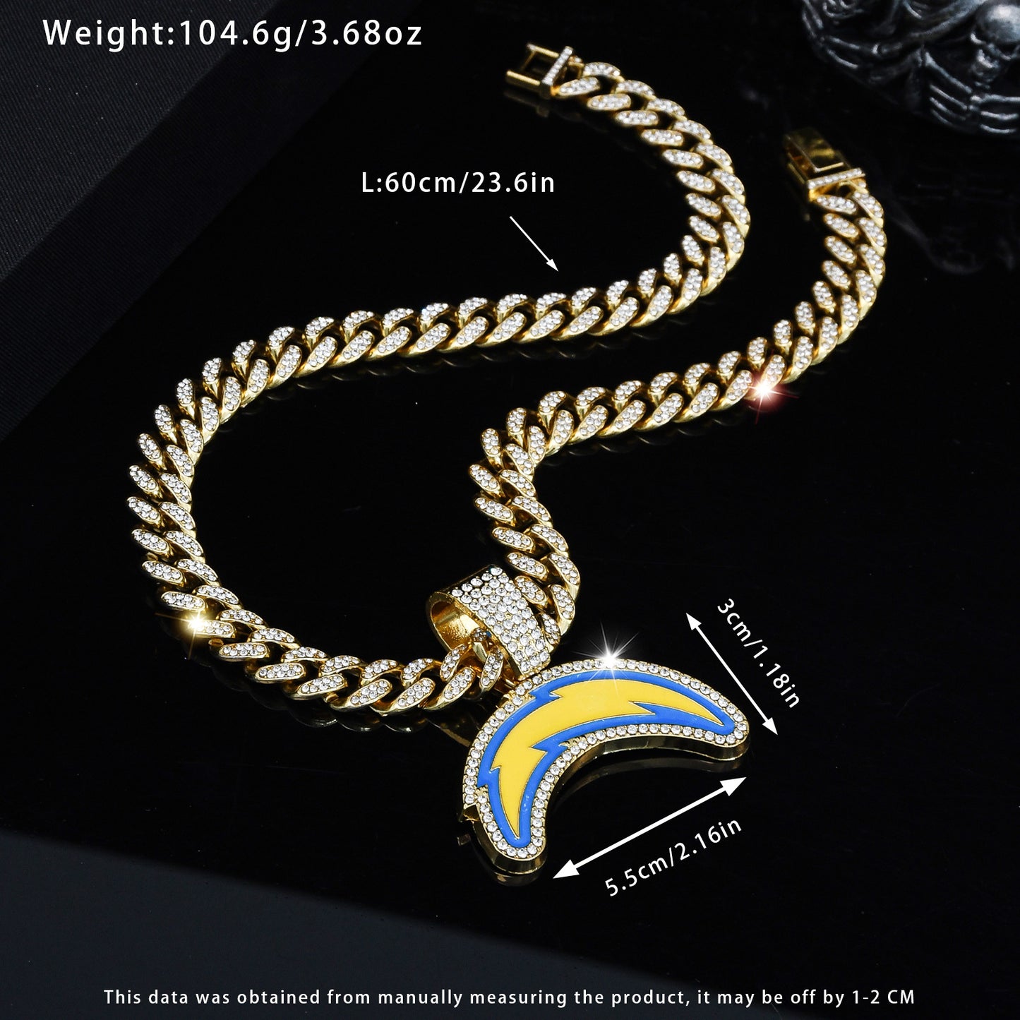 Gempoetry | NFL Los Angeles Chargers fashion personality Chargers football team necklace accessories men's hip-hop full diamond Cuban chain