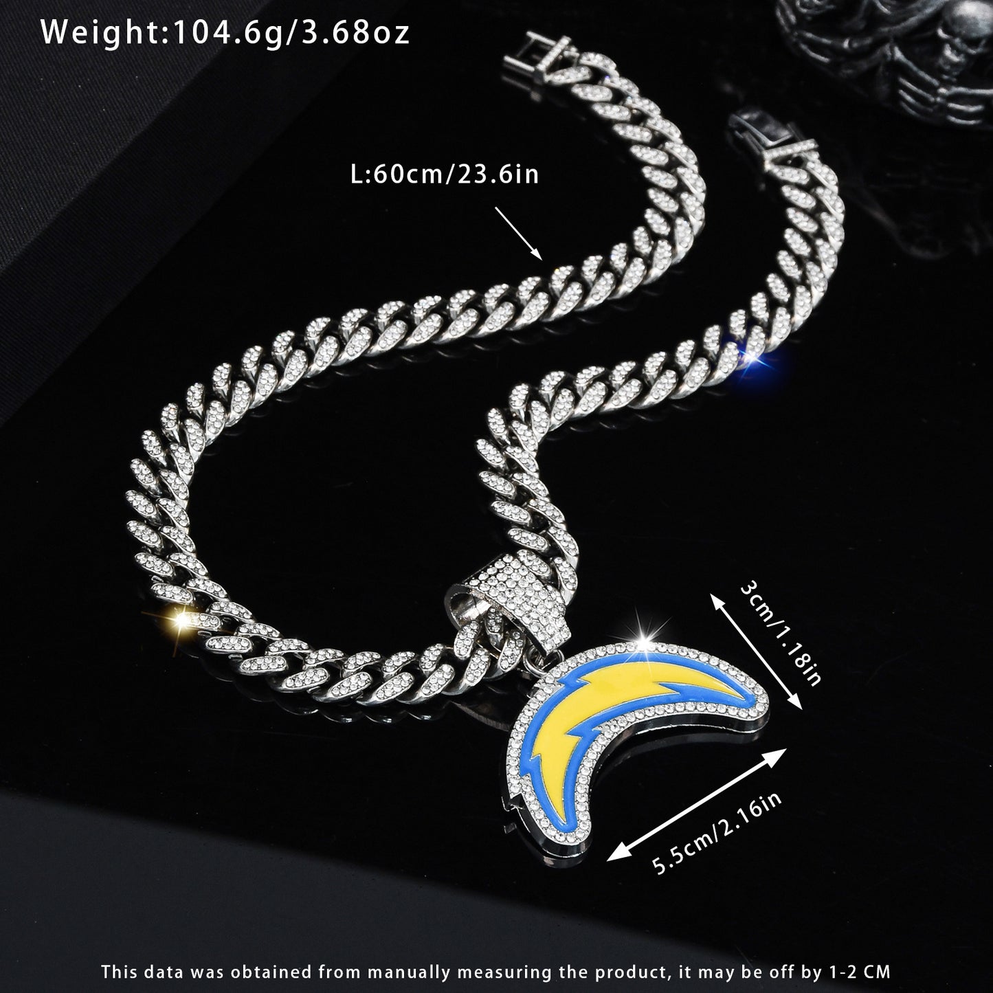 Gempoetry | NFL Los Angeles Chargers fashion personality Chargers football team necklace accessories men's hip-hop full diamond Cuban chain