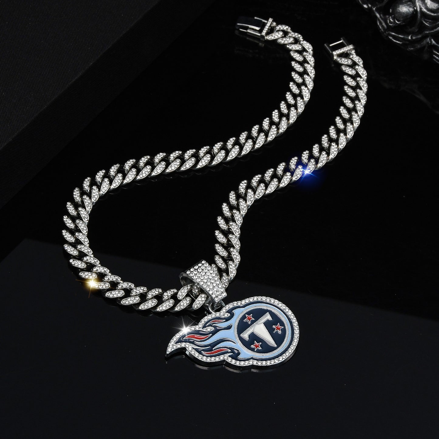 Gempoetry | NFL Tennessee Titans Fashion Personality Fireball Football Rhinestone Pendant Single Pendant Trendy Brand Versatile Hip-Hop Necklace