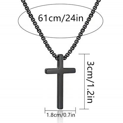 Gempoetry | New Ins style minimalist titanium steel black cross necklace, trendy men's versatile pendant, sweater chain accessory