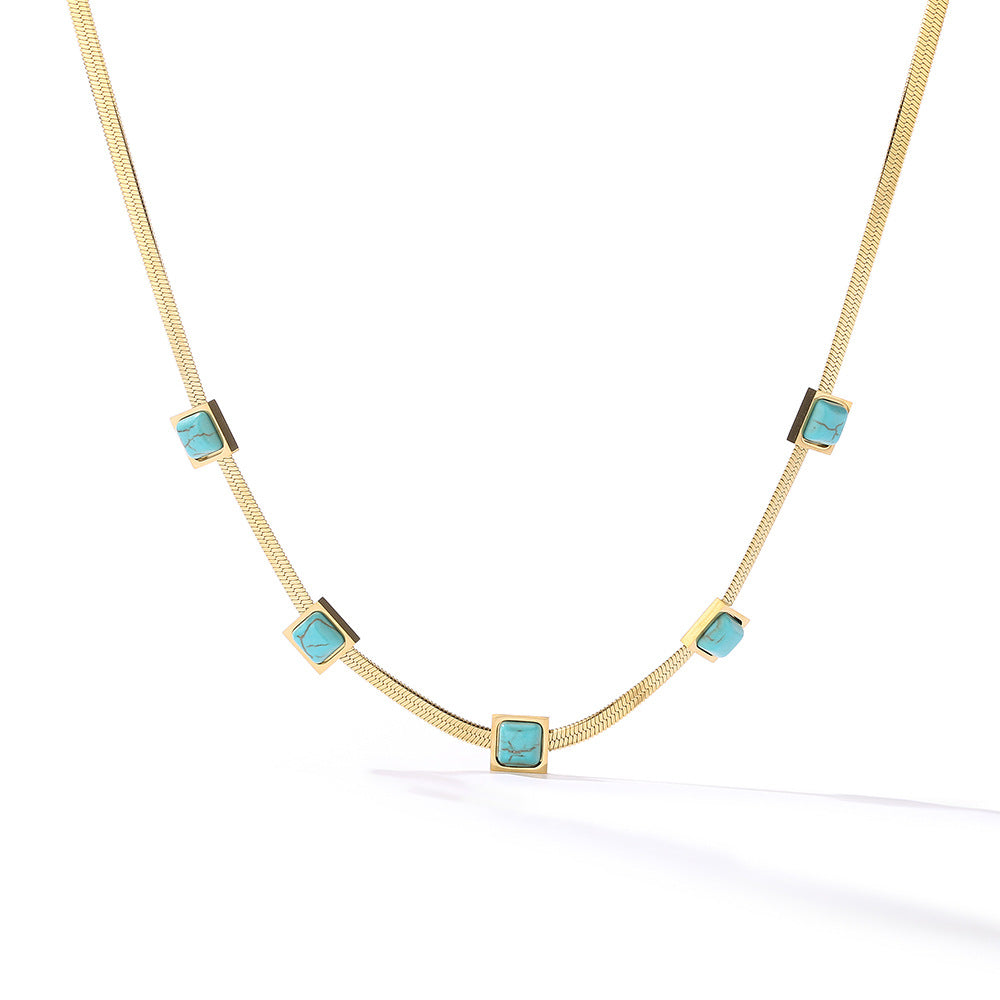 Gempoetry | Titanium steel blue square metal necklace, light luxury, niche design, collarbone chain, simple and cool style, temperament necklace