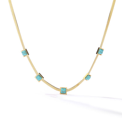 Gempoetry | Titanium steel blue square metal necklace, light luxury, niche design, collarbone chain, simple and cool style, temperament necklace