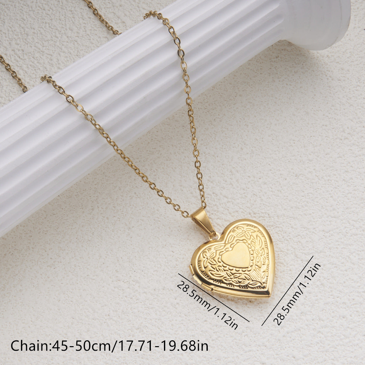 Gempoetry | Stainless steel silver gold women's style can open heart-shaped patterned photo frame box necklace