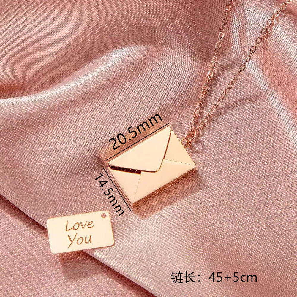 Gempoetry | Literary envelope can be opened, commemorative design sense, English letter card, stainless steel titanium steel necklace