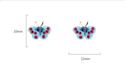 Gempoetry | Blue enamel drop glazed butterfly earrings mini earrings cute, compact, exquisite, niche design temperament silver needle earrings