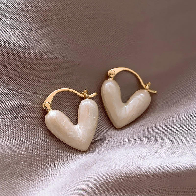 Gempoetry | Oil painting white heart-shaped drop glaze ear clip with high-end feel, women's minimalist earrings, new earrings