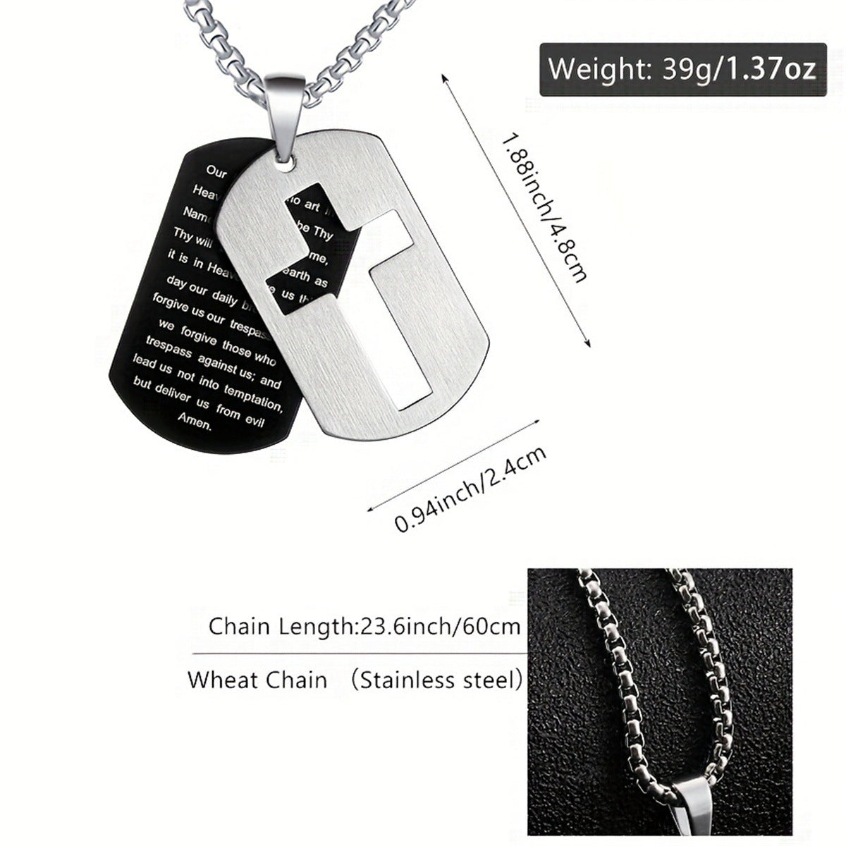 Gempoetry | Stainless steel dog tag Easter cross necklace, men's inspiration necklace, Bible pendant, religious gift