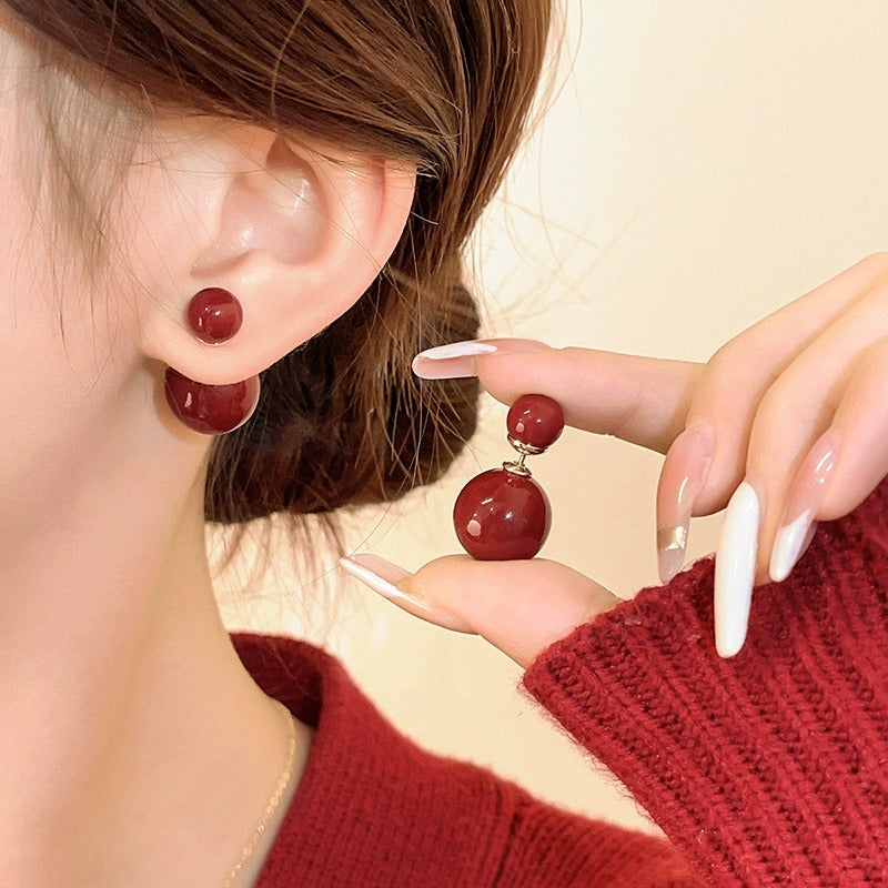 Gempoetry | Double sided bean earrings, Ankra red earrings, new popular style, high-end retro earrings for women